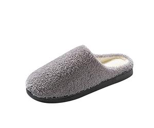 Nidddiv Zapatillas de estar por casa de piel para hombre de moda para otoño e invierno con fondo plano, antideslizantes, cortas, cálidas, cómodas, monocolor, punta redonda, zapatos para hombre en