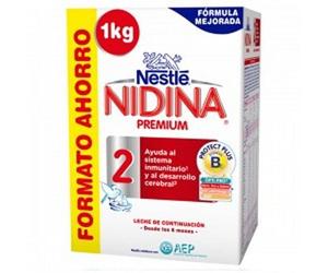 Nidina Premium 2 Leche de Continuación Formato Ahorro 1kg - A Partir de 6 Meses - Ayuda al Sistema Inmunitario y al Desarrollo Cerebral