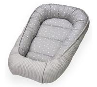 Nido Blando Bebe,100% Algodon Organico,Seguridad bebé,Reductor Cuna,Capullo colecho, Mini Cuna Recien Nacido, Moises Envolvente, Transpirable,Ideal Viajes, Industria España (Estrella Gris)