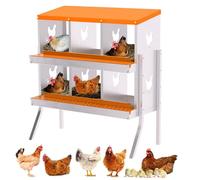 Nido de Acero galvanizado para gallinas, 6 Compartimentos, Bandeja extraíble, ventilada, antioxidante, Color Naranja, con Soporte