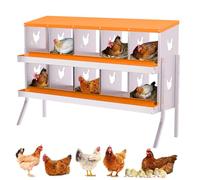 Nido de Acero galvanizado para gallinas y Patos: 10 Compartimentos, Bandeja extraíble, Inoxidable, ventilado, antipicoteo, Ahorra Espacio, Color Naranja, con Soporte.
