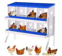 Nido de Acero galvanizado para gallinas y Patos, 8 Compartimentos, recogedor de Huevos extraíble, Inoxidable, ventilado, Bandeja extraíble, Color Azul, con Soporte.