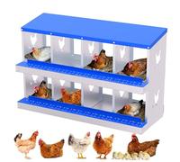 Nido de Metal galvanizado para gallineros o Patos, 8 Compartimentos, recogedor de Huevos extraíble, Inoxidable, ventilado, con Percha y Tapa, Color Azul, sin Soporte.