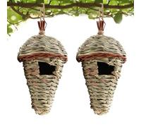 Nido de pájaro Colgante, 2 Piezas Nidos de Pájaros, Nido Pajaros Exterior Colgante, Casa de Pajaro Exterior, Tejidas a Mano Hierba Nidos para Pajaros, para Pequeños como Colibrí (17x12 cm)