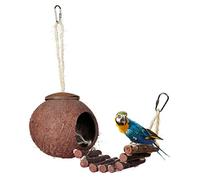 Nido de pájaro, Nido de Loro cáscara Coco, comedero for periquitos, pájaros, Jaula Juguete for Mascotas con Escalera, Colgante marrón for B(B)
