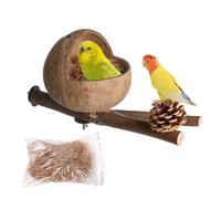 Nido de pájaros de cáscara de coco natural para pájaros, escondite y nido de periquito, nido de coco con virutas de coco, cómodo nido para pájaros del amor, periquitos, pinzones, periquitos