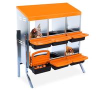 Nido de pollo con 6 compartimentos, nido de metal con bandeja de recogida y rejilla de ventilación, gallinero con patas de apoyo, estable, resistente a la corrosión, 81 x 52 x 95 cm, color naranja