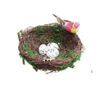 Nido de ratán natural para pájaros, nido de césped tejido a mano para decoración del hogar y jardín y fotografía (S, 8 cm)