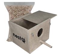 Nido Madera para Exoticos con Viruta Cama 15 cm x 13.5 cm x 12 cm, Diamantes Mandarin, de Gould, Babero, Papagayo, Moteado, Ruficaudo, Bichenov, Modesto, Pico Plata, Tricolor, Isabelita de Japon