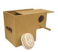 Nido Madera para Exoticos Diamantes de Gould 20 cm (largo) x 13 cm x 13 cm (base) x 16 (altura) con Pelera Material y Soporte de Relleno Pelo de Cabra, Mandarines, Babero, Tricolor, Isabelita de Japon