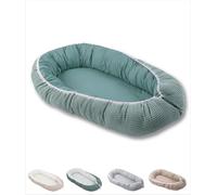 Nido para bebé de ULLENBOOM ® Verde salvia (nido de 55 x 95 cm de algodón; apto como cuna de viaje y para el colecho; dibujo: estrellas)