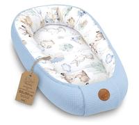 Nido para Bebé Recién Nacido - Reductor de Cuna acolchado en Algodón | Suave y transpirable con tejido gofre - acogedor y mullido para Moisés Cochecito Cama Viaje 50x90cm Animales Azul