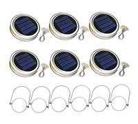 NIDONE 6 Piezas de Luces de Frasco Colgantes, luz de Tapa de Frasco Solar de albañil con Luces de Cuerda de 2 m Manija 20 LED Lámpara de Linterna Colgante para decoración de jardín Luz Blanca