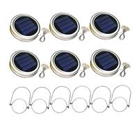 NIDONE 6 Piezas de Luces de Frasco Colgantes, luz de Tapa de Frasco Solar de albañil con Luces de Cuerda de 2 m Manija 20 LED Lámpara de Linterna Colgante para decoración de jardín Luz cálida