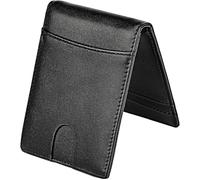 NIDONE Cartera para Hombre, Tarjetero Plegable Minimalista Delgado con Bolsillo Frontal Ventana de identificación Clip de Metal para Dinero Fibra de Carbono antirrobo, Negro
