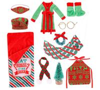 NIDONE Kit de Elfo navideño Lindos Mini Accesorios de Elfo con Saco de Dormir, Albornoz, Sombrero, Gafas, Parche en el Ojo, Chal, Hamaca Accesorios para muñecas para Decoraciones de muñecas Estilo 2