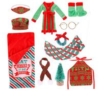 NIDONE Kit de Elfo navideño Lindos Mini Accesorios de Elfo con Saco de Dormir, Albornoz, Sombrero, Gafas, Parche en el Ojo, Chal, Hamaca Accesorios para muñecas para Decoraciones de muñecas Estilo 2