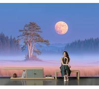 Niebla Matutina, Luna Llena En Lone Pine 350X256Cm Papel Pintado 3D Decoración Mural De La Sala De Estar Dormitorio 3D Wallpaper Sala De Estar La Pared Para Dormitorio Mural