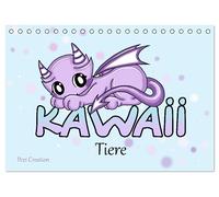 niedliche Kawaii Tiere (Tischkalender 2026 DIN A5 quer), CALVENDO Monatskalender: Kleine süße Tiere im Kawaii Zeichenstil.