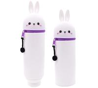 NIEEKRUN Kawaii - Estuche 2 en 1 de silicona suave, estuche de dibujos animados, soporte para bolígrafos, estuche de gran capacidad y soporte para bolígrafos de escritorio, cierre de cremallera