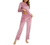 Nieery Pijamas Mujer Largo Invierno Forro Polar Cálida Suave Conjunto Ropa Dormir Manga Larga Dos Piezas Rojo M