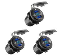 NIEI 3X Salida USB de 12 V, Cargador de Coche USB Dual de Carga Rápida 3,0 con Interruptor de Contacto Y Voltímetro para Camión de Motocicleta de 12 V / 24 V