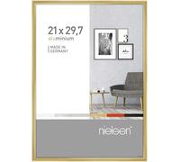 nielsen marco de fotos, 21 x 29,7 cm (A4), Aluminio, Oro brillante, Marco para documentospara colgaren formato vertical y apaisado, vidrio real, Pixel