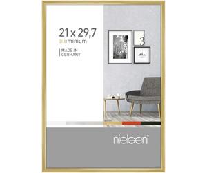 nielsen marco de fotos, 21 x 29,7 cm (A4), Aluminio, Oro brillante, Marco para documentospara colgaren formato vertical y apaisado, vidrio real, Pixel