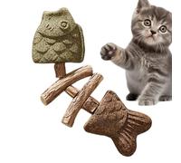 Niesel Juguete de limpieza de dientes de gato, mordedor de espina de pescado, juguete interactivo para masticar para gatos, mordedor de madera para gatitos para aliviar el aburrimiento y la diversión