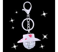 Niesel Mini bola de discoteca, llavero retro con mini bola de discoteca rosa sombrero de, atractivo llavero de espejo para niños y niñas, llavero colgante para mochilas
