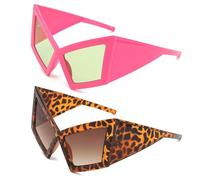 Nievajio 2 gafas de sol divertidas, accesorios para fiestas y baile hip-hop, lentes asimétricas de los años 80, lentes verdes neón, gafas de hip hop, baile de Halloween