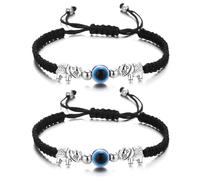 Nievajio 2 pulseras de mal de ojo, pulseras de joyería contra el mal de ojo, pulseras ajustables hechas a mano de cuerda negra para mujeres y hombres