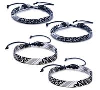 Nievajio 4 pulseras con colgante de bandera palestina, diseño de cordón trenzado en blanco y negro, para parejas y amigos, ideal para el día a día
