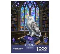 Nieve Búho Puzzle 1000 piezas Biblioteca Magia Puzzles Juego De Inteligencia Decoración Interior De Cartón 100% Reciclado para la Decoración Del Hogar 70x50cm/1000pcs