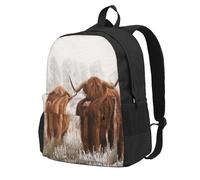Nieve invernal Vaca de las Tierras Altas escocesas,Mochila con bolsillos, mochila informal para el día a día, resistente al agua, ideal para la escuela, viajes