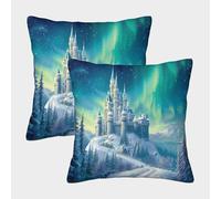 Nieve Kingdom Cuadrada Funda De Cojín De Sofá 2 Paquetes Castillo con Patrón Adecuada para Cama,hogar,automóvil,Interior Y Exterior 45x45cm