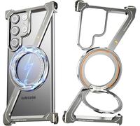 NIFBANG Funda en forma de Z para Samsung Galaxy S24 Ultra con Magsafe, funda de soporte de anillo magnético giratorio de 360°, sin marco, de metal, delgada, a prueba de golpes, funda protectora para
