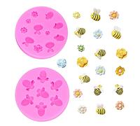 Nifocc 2 Moldes para Fondant de Abeja, Molde para Tartas, Cupcakes, Chocolate, Magdalenas, Mazapán, Gelatina y Caramelos - Silicona