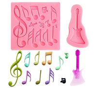 Nifocc 2 moldes para notas musicales, instrumentos musicales, fondant, guitarra, pasteles, decoración de pasteles, chocolate, magdalenas, caramelos
