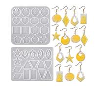 Nifocc 2 Piezas de Joyas de Resina Epoxi - Molde de Silicona Con Formas de Corazón, Redondo, Estrella, Rectángulo - Para Collar, Pendientes y Joyería