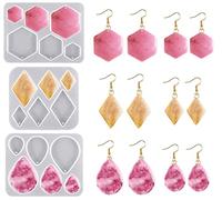 Nifocc 3 piezas joyas de resina epoxi formas colgante collar pendientes moldes de silicona lágrima rombo hexágono joyas resina hierro fundido moldes de fundición cristal molde para manualidades