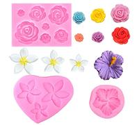 Nifocc 3 unidades 3D flores fondant forma rosas, flores, molde para pasteles, hibisco, frangipani, molde fundición, moldes para cupcakes, silicona para chocolate magdalenas, dulces, gelatina, dulces