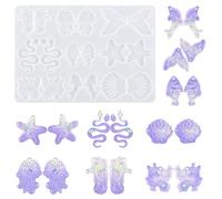 Nifocc Joyas de resina epoxi, 9 pares de colgantes, pendientes de silicona, océano, estrellas mar, cola pez, serpiente, joyas de resina de fundición, molde de fundición cristal para manualidades
