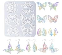 Nifocc Joyas de resina epoxi formas colgante collar pendientes moldes de silicona 4 pares mariposas joyas de resina Giessharz formas huecas mariposa molde de fundición cristal molde para manualidades