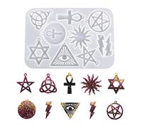 Nifocc Joyería en forma de silicona, pendiente de resina epoxi, forma pentagrama, sol, ankh, cruz, flash, molde silicona, molde irlandés, trinidad celta, nudo cristal, molde fundición manualidades