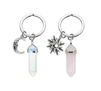 Nifocc Llavero de cristal con colgante de luna piedras curativas para pareja llavero de amistad llavero hexagonal de cristal para parejas amigos Navidad día de San Valentín recuerdo de cumpleaños