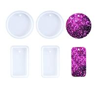 Nifocc Llavero redondo de silicona con forma de círculo, rectángulo, amuletos de resina epoxi, moldes de silicona con agujero para hacer manualidades de gran tamaño 4 piezas
