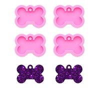 Nifocc Molde de silicona con forma de hueso de perro, llavero de hueso de perro, moldes de resina epoxi, moldes de fundición con agujero para manualidades, tamaño pequeño, color rosa, 4 piezas