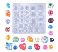 Nifocc Molde de silicona con gemas de cabujón ovalado, forma de lágrima, redondo, cuadrado, moldes de resina, moldes de fundición de joyas de piedras preciosas, moldes de cristal de cúpula para