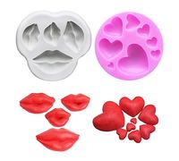 Nifocc Sexy Kiss Collection Molde de silicona de labios rojos Fondant Chocolate Candy Molds Love Heart Silicone Mold Cupcake Decoración para DIY Cake Decoración Arcilla Polimérica - 2 piezas
